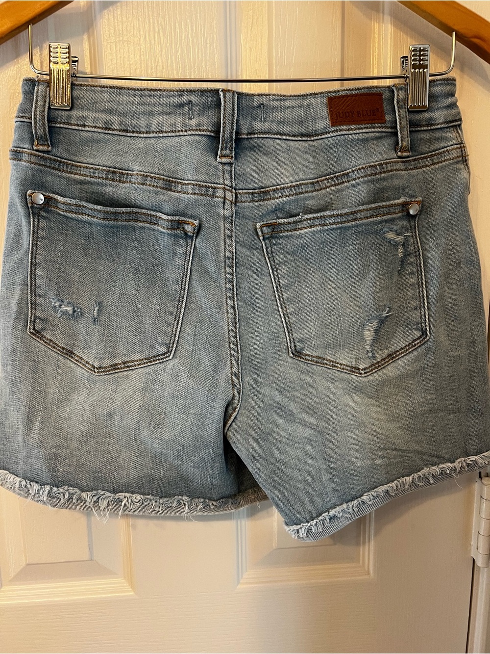Judy Blue Light Blue Distressed High-Rise Jean Shorts, Size S - Picture 6 of 15
